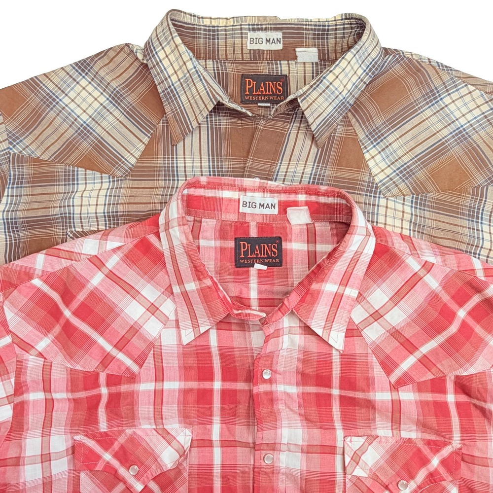 Plains Western Wear Men's 2X Pearl Snap Shirts Lot 2 Plaid Cowboy Big Man